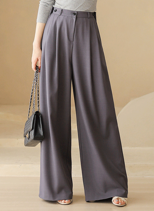 [ウエストボタン調節可能] タックワイドスラックスパンツ pt45158