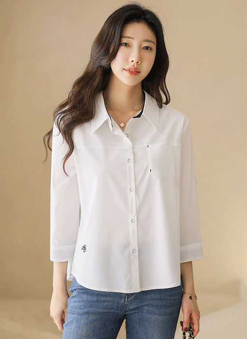 バイカラー ロールアップ シャツブラウス bl45164