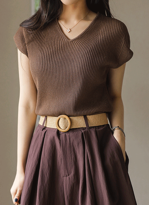 キャップスリーブ Vネックニットトップス nt45170