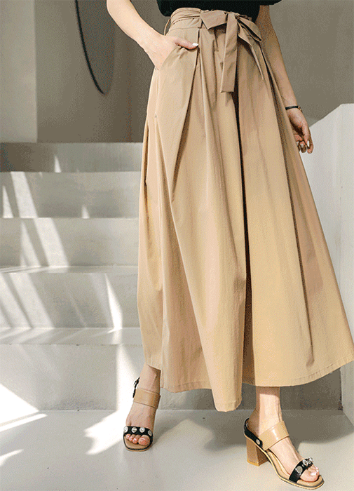 【4色展開】リボンベルト スカート風ワイドパンツ pt14485