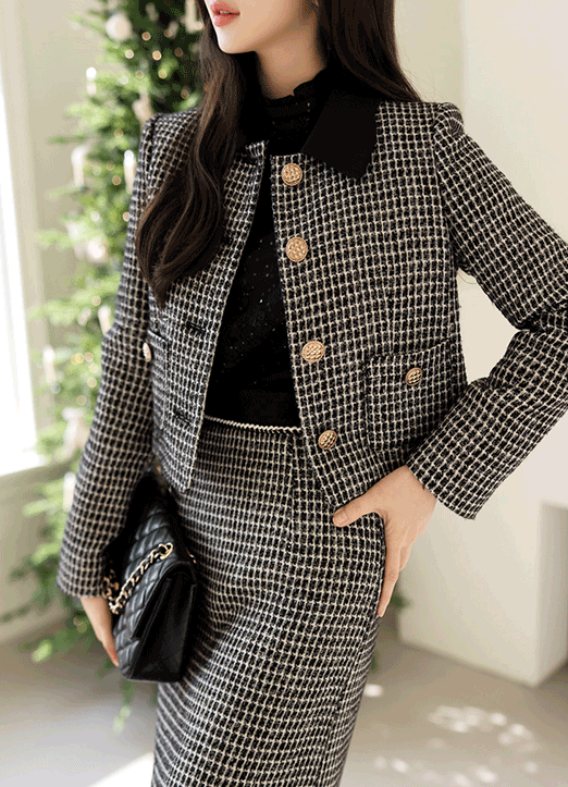 【セットアップ可能】[Louis Angel] ゴールド釦 チェックツイード コンパクトジャケット jk21557