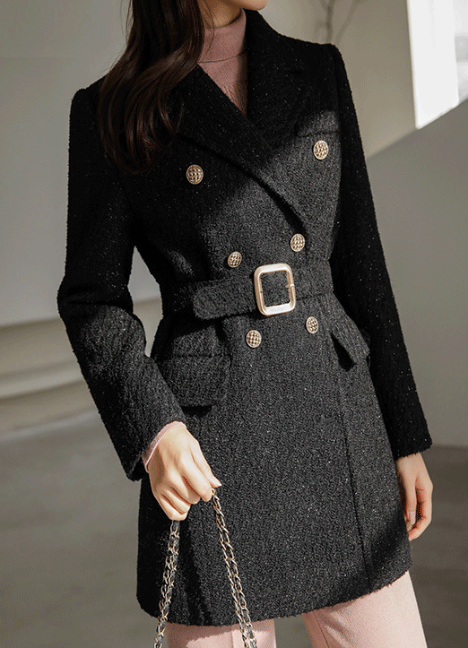 [Louis Angel] 2WAYベルト付きウールブレンドラメ入りツイードロングコート ct22182