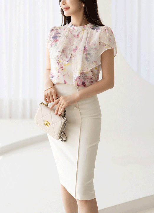 ウェーブ切り替え3ボタンタイトスカート sk25603