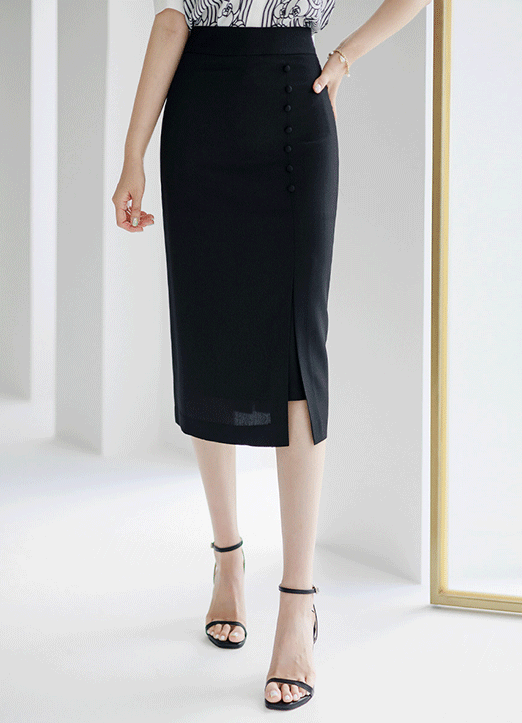 サイドボタンスリットペンシルスカート sk27287
