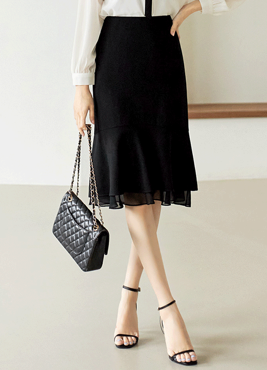 裾シフォンマーメイドフレアスカート sk28146