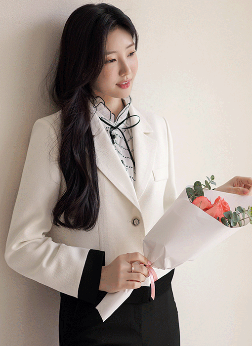 [LouisAngel] バイカラーテーラードクロップドジャケット jk33128