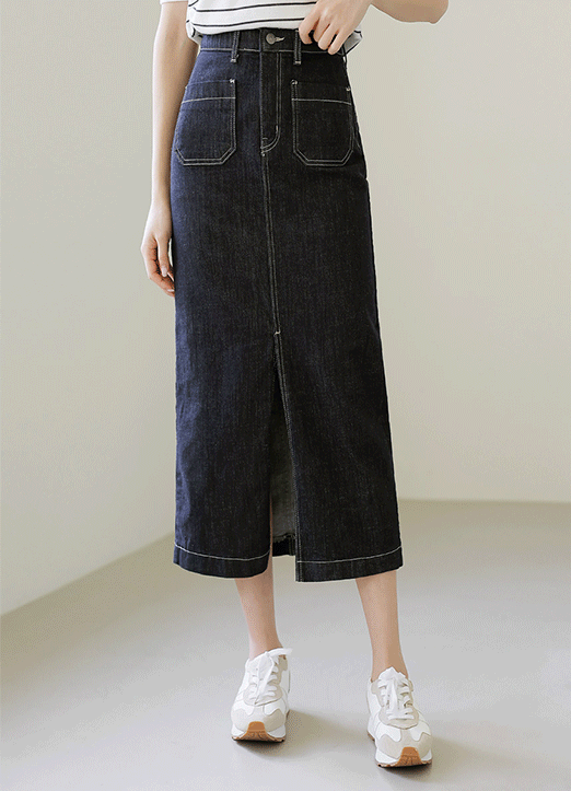 フロントスリットインディゴデニムロングスカート sk33203