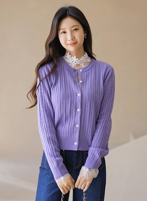 【4色展開】チェック配色ケーブルニットカーディガン cd41710