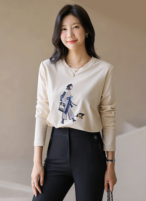 [LouisAngel] ガールズプリントコラージュクルーネックTシャツ ts41863