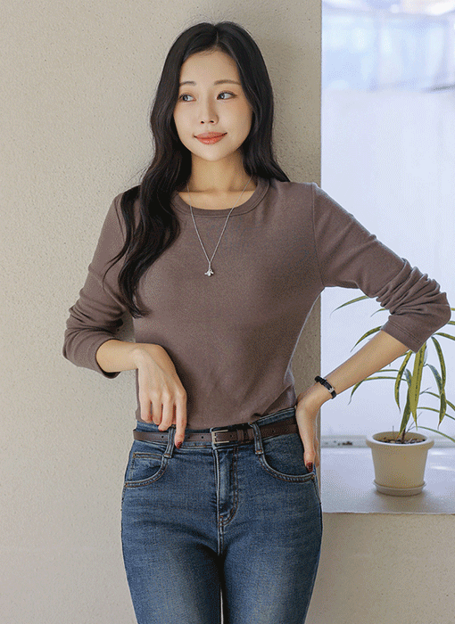 【6色展開】[Theonme] ピーチ起毛モーダル ベーシック クルーネックＴシャツ ts42955