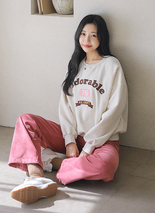 [THE ONME] レタリング刺繡起毛スウェットTシャツ ts43177
