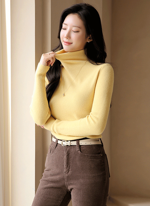 【5色展開】ベーシックタートルネックビスコースリブニットnt43252