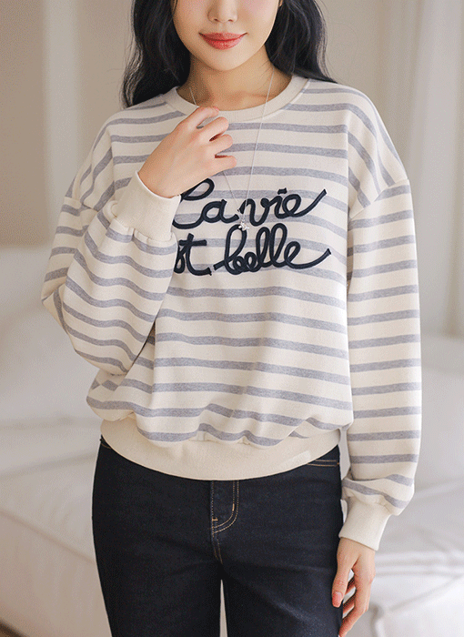 [THE ONME] レタリング刺繍ボーダースウェット ts44014