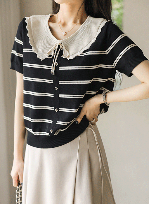 スカラップリボンカラーボーダーニット nt45230