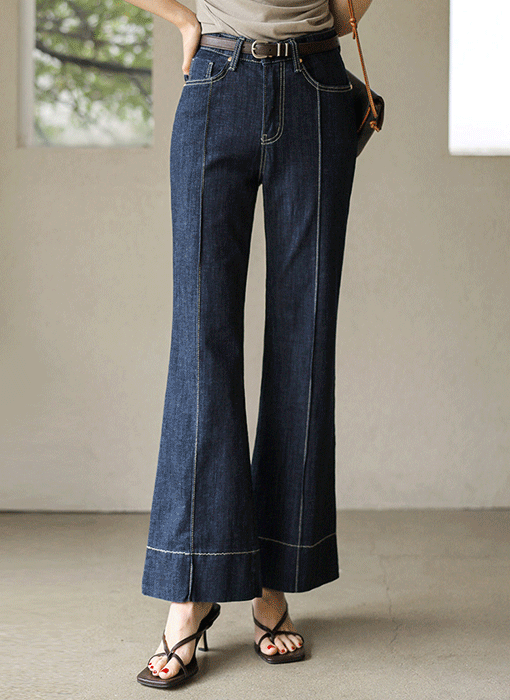 【コットン＆デニム】切り替えステッチ デニムフレアパンツ pt45245