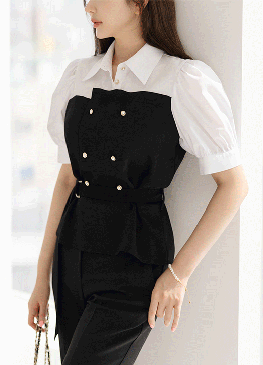 [Louis Angel] ウエストベルトドッキングペプラムビスチェブラウス bl25459