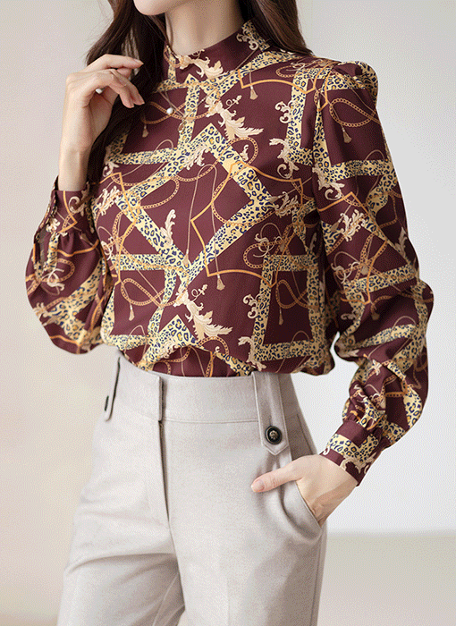 [LouisAngel] 2WAYボウタイ付き レオパードラグジュアリープリントブラウス bl30168