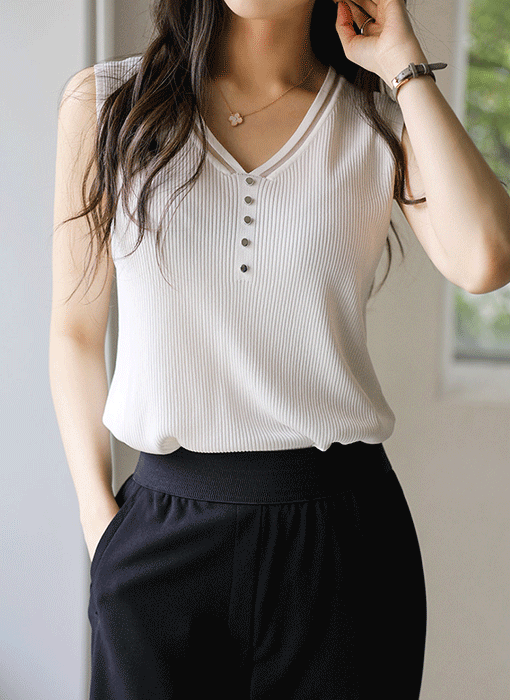 シースルーVネック ノースリブニットトップス sl45272