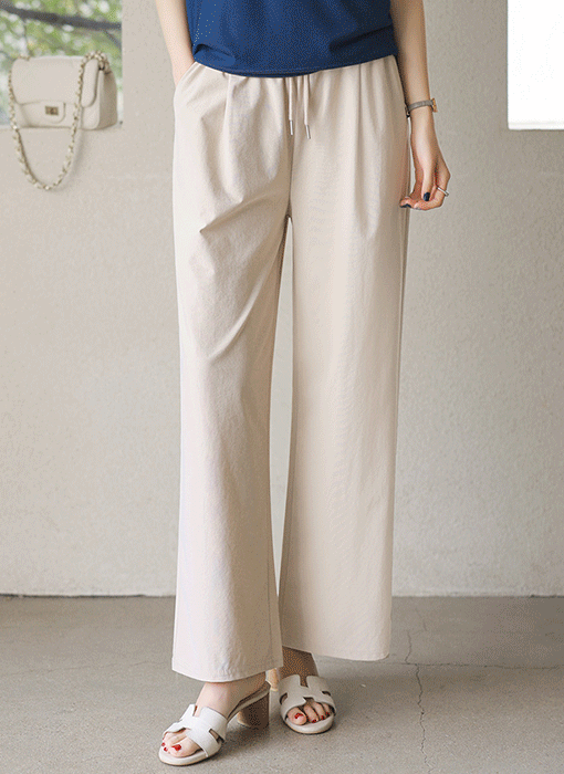 허리 밴딩 스트링 가볍게 차르르 9부 통 일자 팬츠