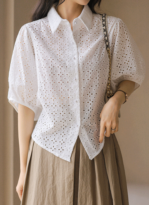 バルーンスリーブ パンチングレースブラウス bl45308