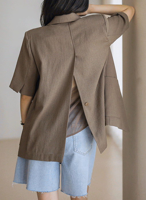 [THEONME] バックスリット 半袖 リネンブレンド ジャケット jk45383