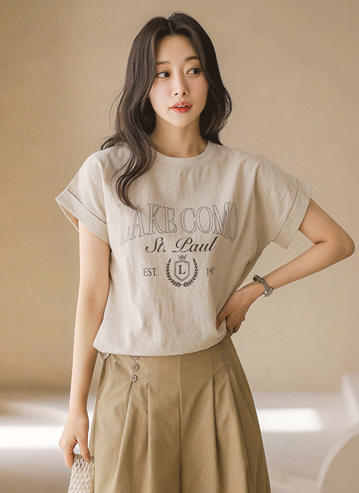 [THE ONME] リネンブコットン レタリングプリントＴシャツ ts45485