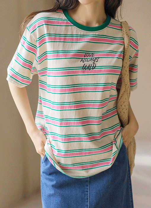 [THE ONME] マルチボーダークルーネックＴシャツ ts45500