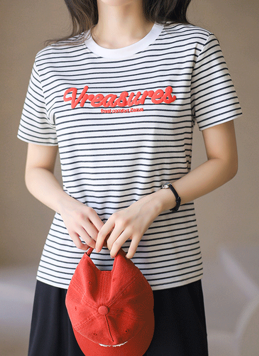 [THE ONME] レタリングプリントボーダーTシャツ ts45446