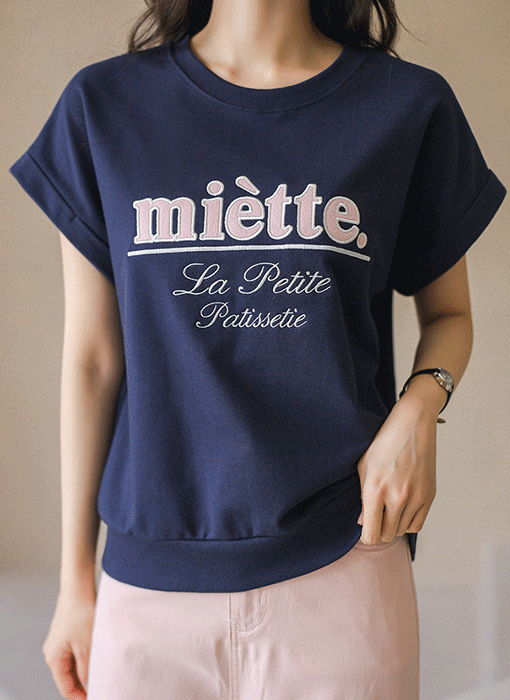 [THE ONME] レタリング刺繡 キャップスリーブＴシャツ ts45467