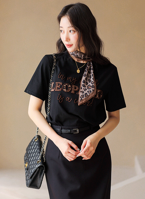 【企画特価】スカーフ付きレオパードレタリングＴシャツ ts46742