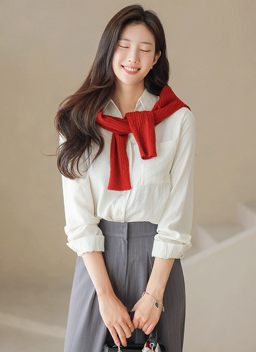 레이드 심플 모던 카라 셔츠 블라우스