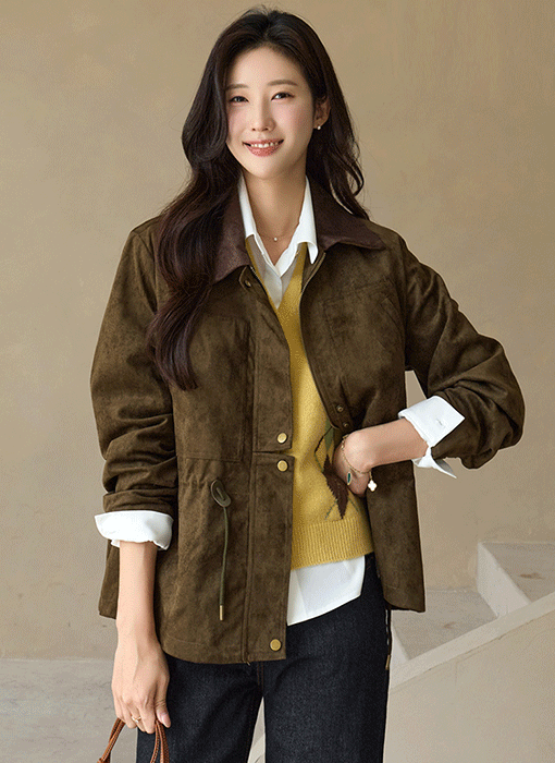 【企画特価】配色カラーウエストドロストフェイクスエードジャケット jk47462