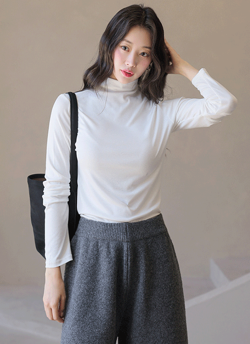 [THE ONME] ビスコース混ベーシックモックネック長袖カットソー ts47570