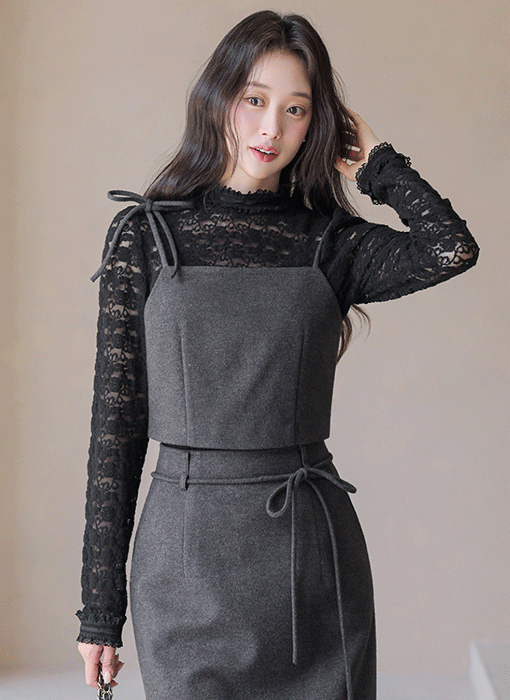 [LouisAngel] 셀리엔 리본SET 핀턱 뷔스티에 조끼 베스트